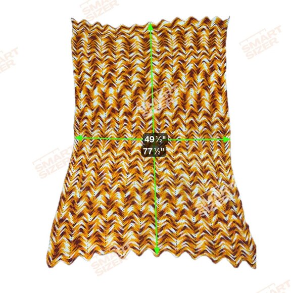 Vintage Chevron Afghan Throw Blanket Orange Brown White Zigzag Pattern MCM Retro - Picture 4 of 4